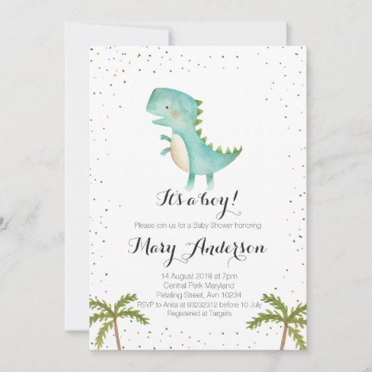 男の子の恐竜ベビーシャワー招待状 招待状 (正面)