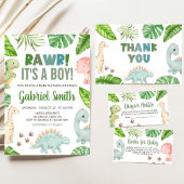 男の子の恐竜ベビーシャワー 招待状