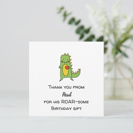 男の子の恐竜感謝カード - 編集可能なパーティー 招待状 (スタンド正面)