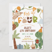 男の子の恐竜4歳誕生日招待状 招待状 (正面)