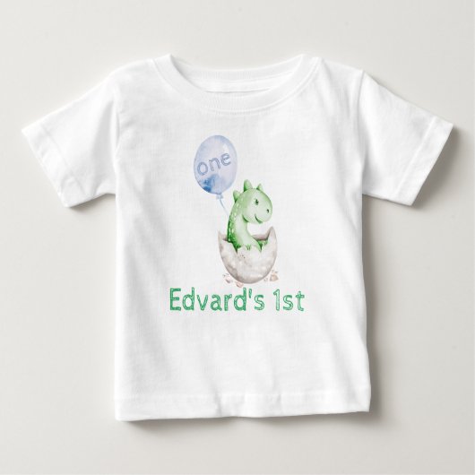 男の子の恐竜 1歳の誕生日シャツ ベビーTシャツ (正面)
