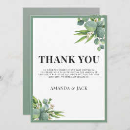 男の子の手のひら離れフローラグリーンベイビーシャワー サンキューカード