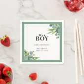 男の子の手のひら離れフローラグリーンベイビーシャワー スタンダードカクテルナプキン (インサイチュ)