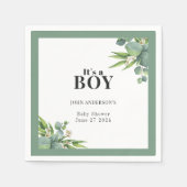 男の子の手のひら離れフローラグリーンベイビーシャワー スタンダードカクテルナプキン (正面)