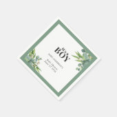 男の子の手のひら離れフローラグリーンベイビーシャワー スタンダードカクテルナプキン (角)