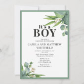 男の子の手のひら離れフローラグリーンベイビーシャワー 招待状 (正面)