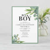 男の子の手のひら離れフローラグリーンベイビーシャワー 招待状 (スタンド正面)