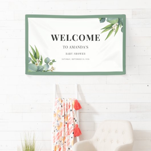 男の子の手のひら離れフローラグリーンベイビーシャワー 横断幕 (インサイチュ)