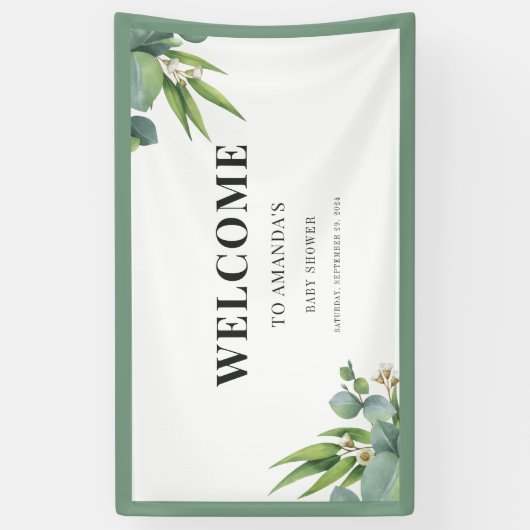 男の子の手のひら離れフローラグリーンベイビーシャワー 横断幕 (縦)