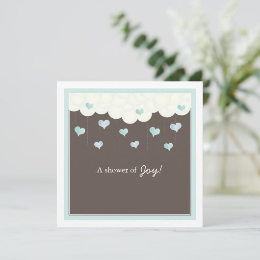 男の子の招待状のための雲及びハートのベビーシャワー 招待状 (スタンド正面)