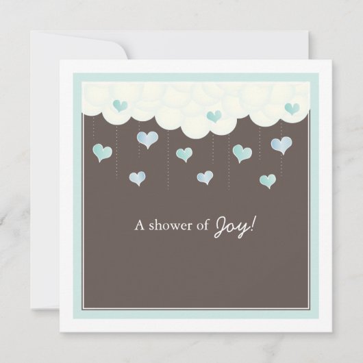 男の子の招待状のための雲及びハートのベビーシャワー 招待状 (正面)