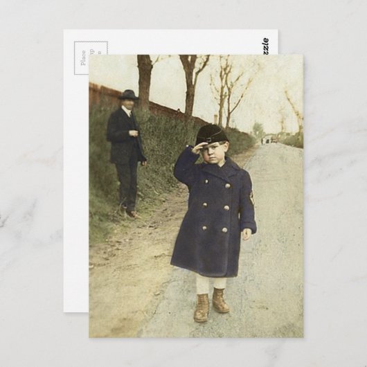 男の子の挨拶のヴィンテージの写真 ポストカード (正面/裏面)