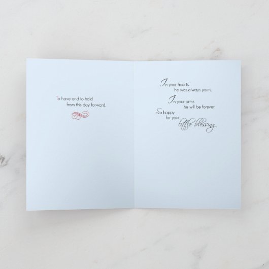 男の子の採用のお祝い、宗教青 カード (内部)