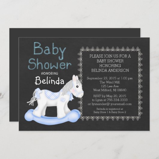 男の子の揺り木馬のベビーシャワーの招待状 招待状 (正面/裏面)