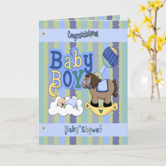 男の子の揺り木馬 カード (黄色い花)