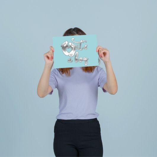 男の子の新生児シャワーブルーシルバー 招待状