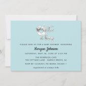 男の子の新生児シャワーブルーシルバー 招待状 (正面)