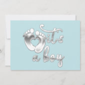 男の子の新生児シャワーブルーシルバー 招待状 (裏面)