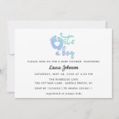 男の子の新生児シャワーブルーハート足 招待状 (正面)