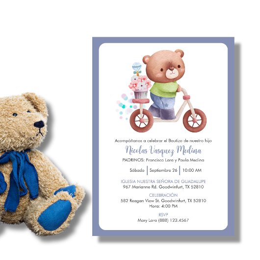 男の子の明るいバプテスマへのバウティゾの招待 招待状