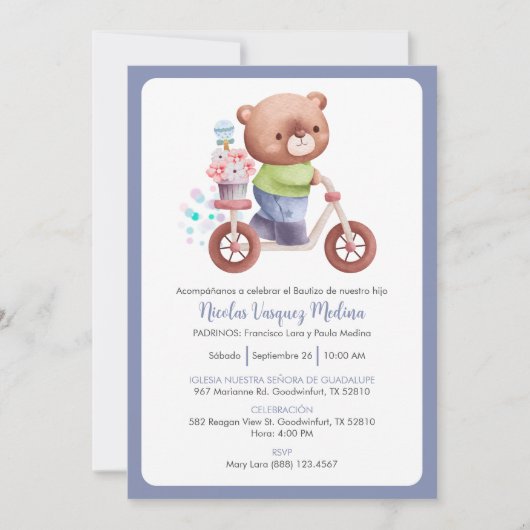 男の子の明るいバプテスマへのバウティゾの招待 招待状 (正面)