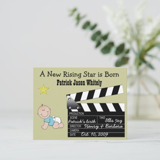 男の子の映画俳優のベビーの発表 案内状 (スタンド正面)