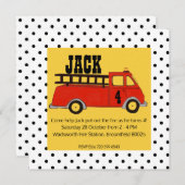 男の子の普通消防車の消防署の消防署の赤のトラック 招待状 (正面/裏面)