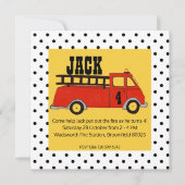 男の子の普通消防車の消防署の消防署の赤のトラック 招待状 (正面)