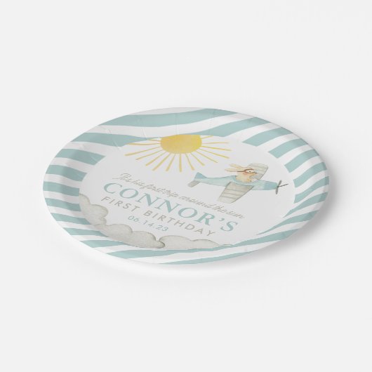 男の子の最初ののまわりに旅行ザ太陽飛行機1st誕生日 ペーパープレート (アングル)