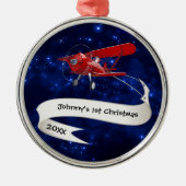 男の子の最初のクリスマス飛行機サンタクロース 航空 メタルオーナメント (正面)