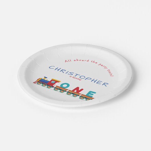 男の子の最初のバースデートレインチャッガチャッガチョーチョ ペーパープレート (アングル)