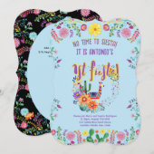 男の子の最初のフィエスタ誕生日 フォルカート フラワー 5x7 招待状 (正面/裏面)