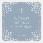 男の子の最初の共産塵の青フェイクい銀離れの スクエアシール (正面)