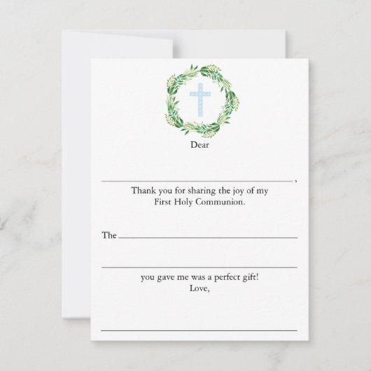 男の子の最初の聖なる聖餐式に記入ありがとう ノートカード (正面)