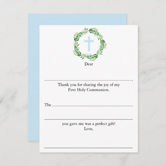 男の子の最初の聖なる聖餐式に記入ありがとう ノートカード (正面/裏面)