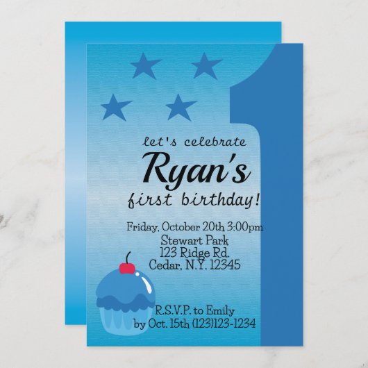 男の子の最初の誕生日の招待 招待状 (正面/裏面)