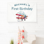 男の子の最初の誕生日カスタム名前飛行機パイロット 横断幕 (インサイチュ)