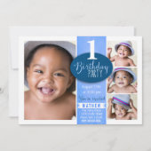 男の子の最初の誕生日パーティー招待状 カスタム 年齢 招待状 (正面)