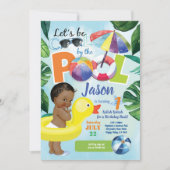 男の子の最初の誕生日プールパーティートロピカル 招待状 (正面)