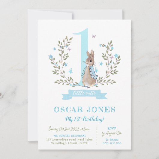 男の子の最初の誕生日招待状、ピーター・ラビットの男の子 招待状 (正面)