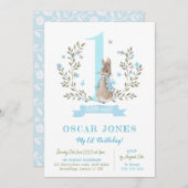 男の子の最初の誕生日招待状、ピーター・ラビットの男の子 招待状 (正面/裏面)