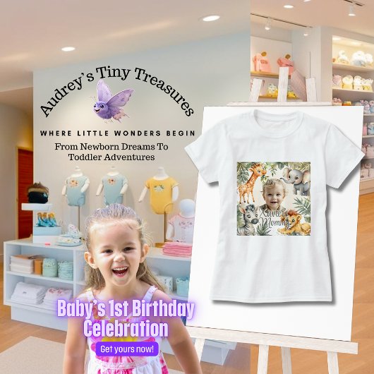 男の子の最初の誕生日 – ジャングルサファリママTシャツ Tシャツ