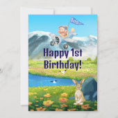 男の子の最初の誕生日 テディベア 飛行機 山 シーズンカード (正面)