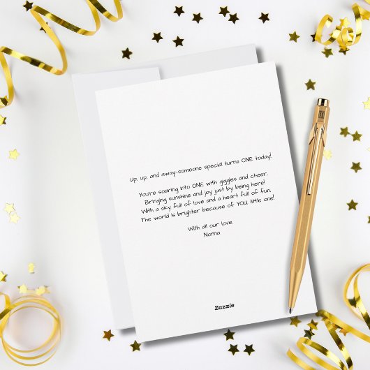 男の子の最初の誕生日 テディベア 飛行機 山 シーズンカード