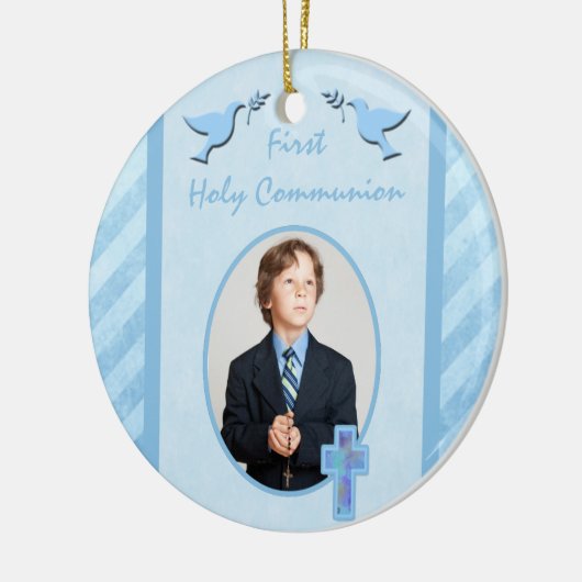 男の子の最初聖餐式の写真のオーナメントの記念品 セラミックオーナメント (左)