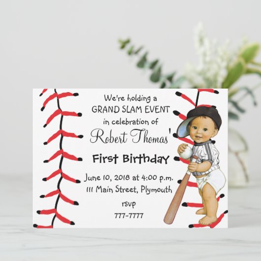 男の子の最初誕生日のパーティの招待状の野球 招待状 (スタンド正面)