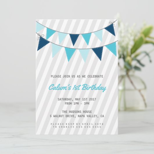 男の子の最初誕生日のパーティの招待状 招待状 (スタンド正面)