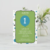 男の子の最初誕生日の気球のパーティー 招待状 (スタンド正面)