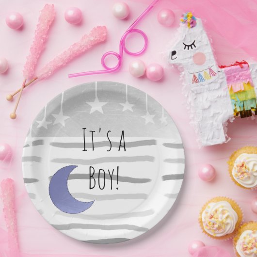 男の子の月と星の赤ちゃんシャワー ペーパープレート (パーティー)