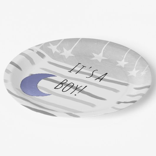 男の子の月と星の赤ちゃんシャワー ペーパープレート (アングル)
